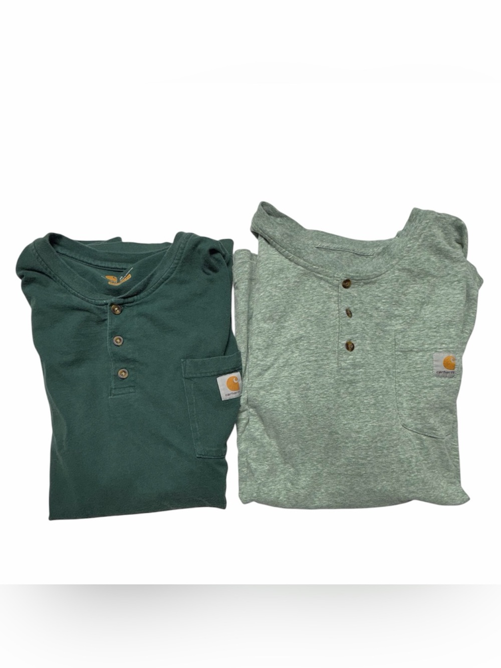 Two Carhartt Mens XL Green Short Sleeve Henley Pocket T-Shirts Original Fit